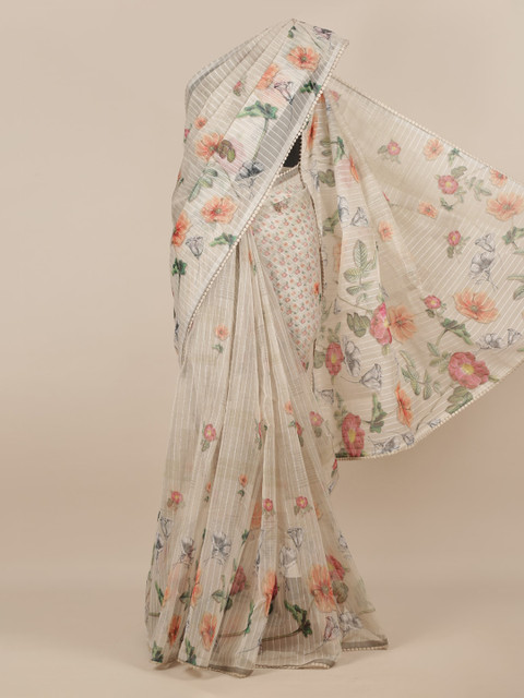 

Pothys Cream-Coloured Printed Tissue Saree