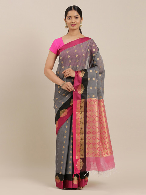 

The Chennai Silks Grey Silk Cotton Woven Design Maheshwari Saree