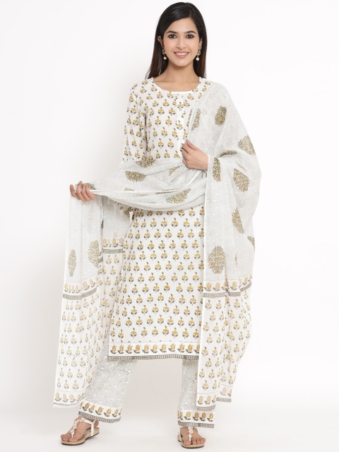 

kipek Women White & Yellow Printed Kurta with Palazzos & Dupatta