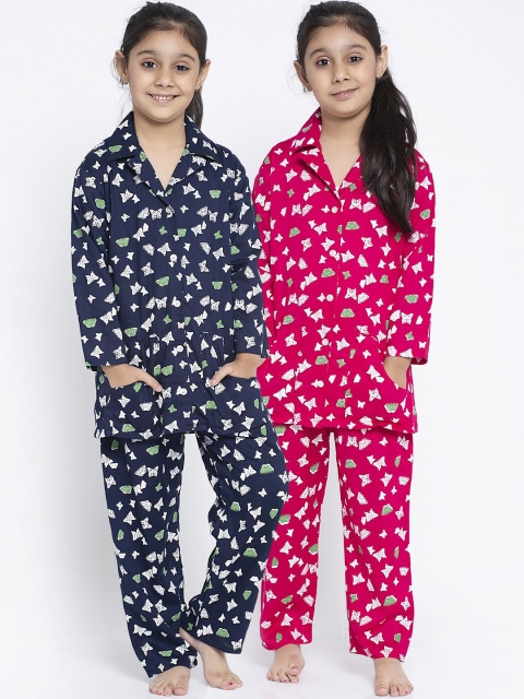 

Baani Creations Girls Pink & Navy Blue Set of 2 Printed Night suit