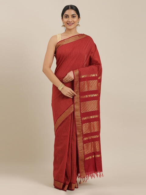 

The Chennai Silks Maroon Striped Polycotton Saree