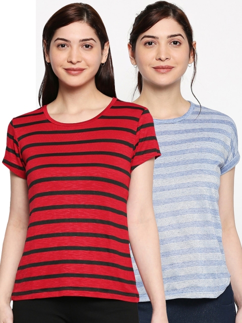 

inocenCia Women Pack of 2 Red Striped Round Neck T-shirt