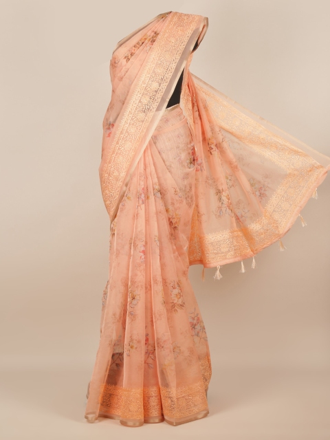 

Pothys Peach-Coloured & Brown Tissue Printed Saree