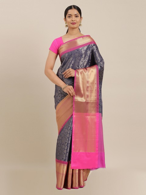 

The Chennai Silks Navy Blue Viscose Rayon Woven Design Banarasi Saree