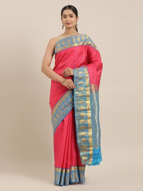 

The Chennai Silks Magenta & Gold-Toned Pure Silk Solid Kanjeevaram Saree