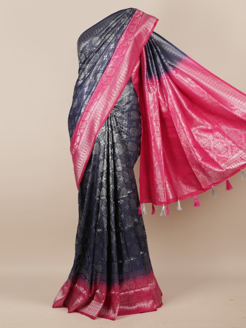 

Pothys Navy Blue & Pink Jute Silk Woven Design Saree
