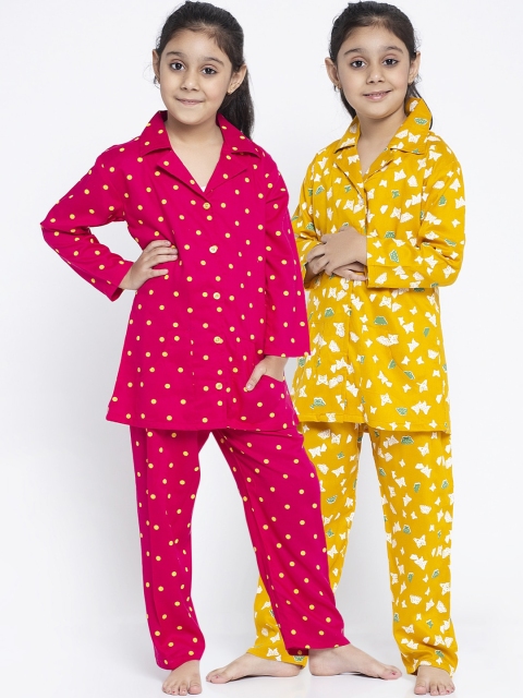 

Baani Creations Girls Pack of 2 Pink & Yellow Printed Night suit