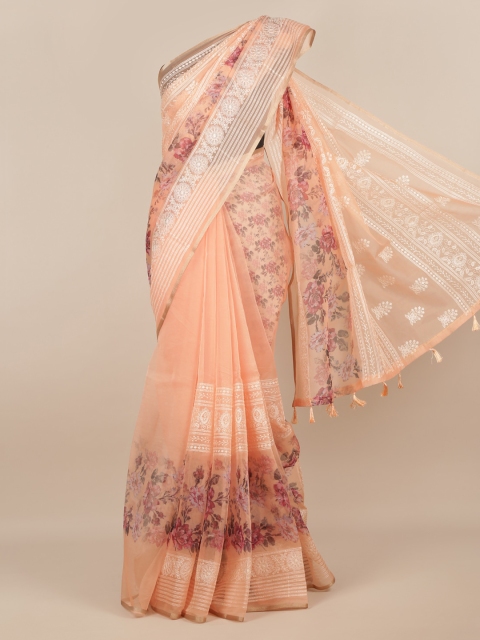 

Pothys Peach-Coloured Floral Printed Tissue Saree