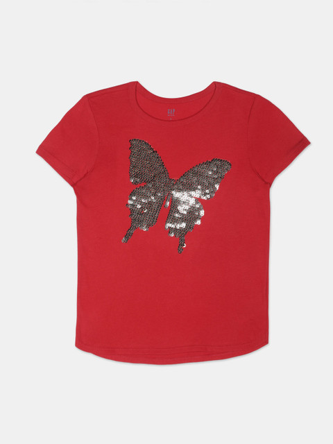 

GAP Girls Red Embellished Round Neck T-shirt