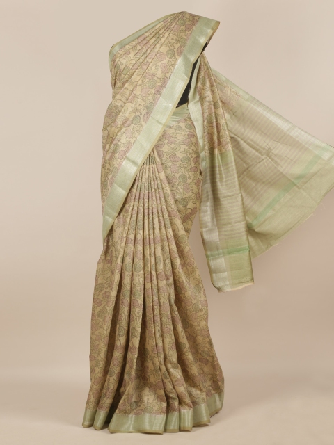 

Pothys Green Printed Linen Blend Saree