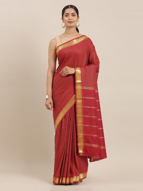 

The Chennai Silks Maroon & Gold-Toned Art Silk Striped Saree