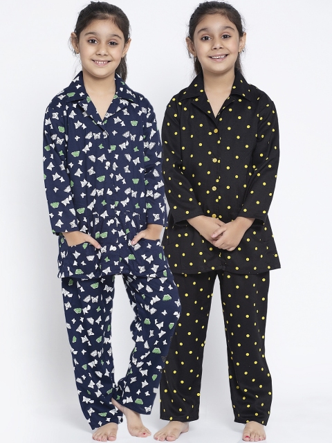 

Baani Creations Girls Black & Navy Blue Printed Night suit