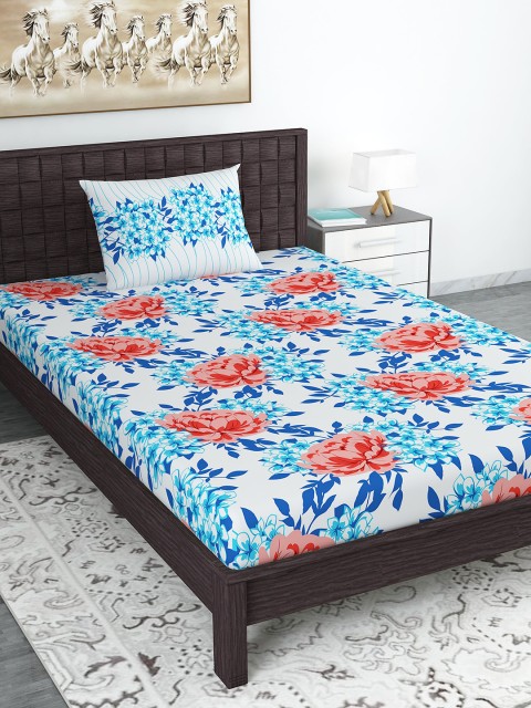 

Divine Casa White & Blue Abstract Print 1 Single Bed Bedsheet with 1 Pillow Cover