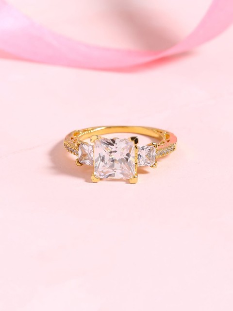 

Voylla Gold & White Four Prong Setting CZ Gem Adorned Ring