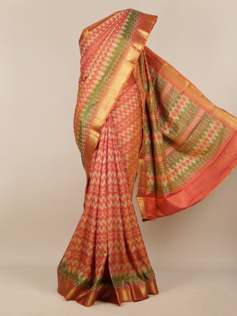 

Pothys Orange Printed Jute Silk Saree