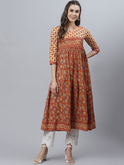 

Qomn Women Rust Ethnic Motifs Printed Anarkali Kurta