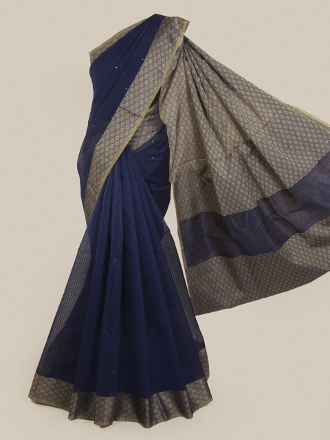 

Pothys Navy Blue Striped Supernet Saree