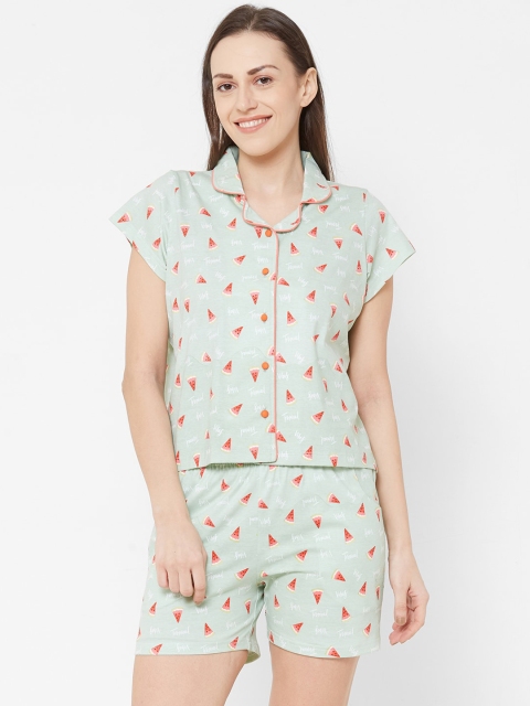

Sweet Dreams Women Sea Green & Red Printed Night Suit