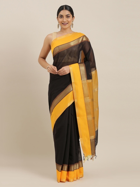 

The Chennai Silks Black Silk Cotton Solid Maheshwari Saree