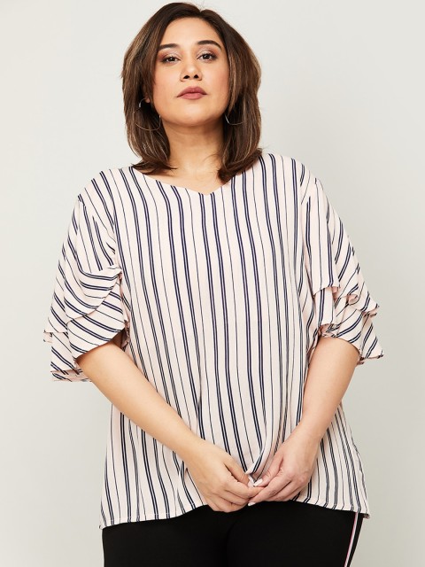 

Nexus Pink Striped Bell Sleeves Pure Cotton Regular Top