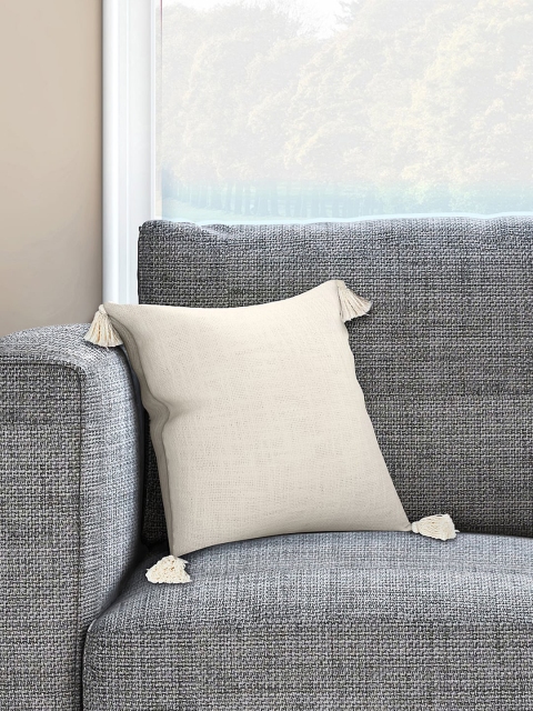 Living scapes by Pantaloons Off-White Set of Single Solid Square Cushion Covers