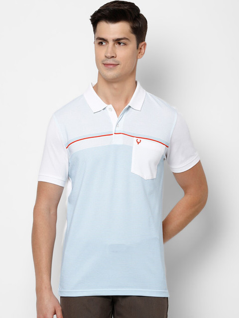

Allen Solly Men Blue & White Striped Polo Collar Cotton T-shirt
