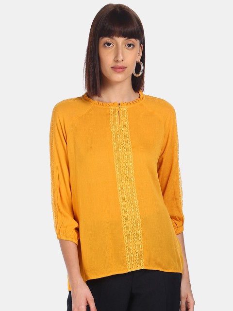 

Cherokee Mustard Yellow Solid Regular Top
