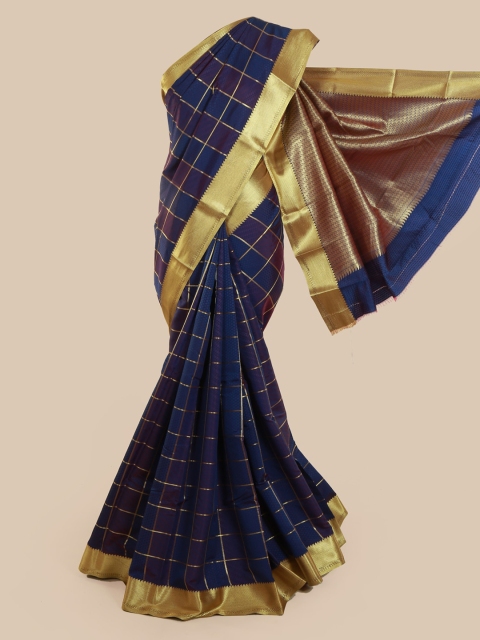 

Pothys Navy Blue Checked Art Silk Saree