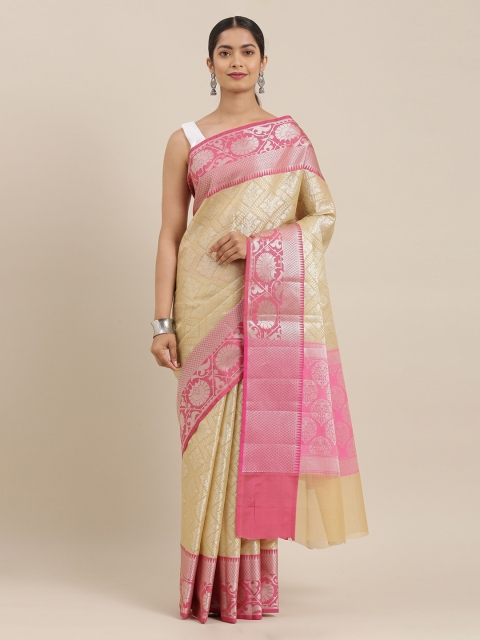 

The Chennai Silks Beige & Pink Organza Woven Design Banarasi Saree