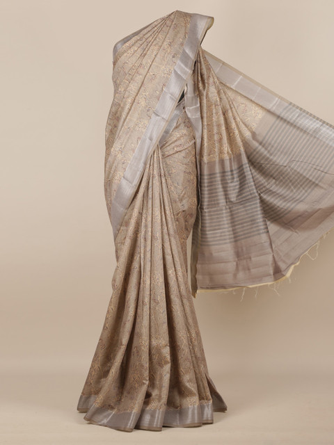 

Pothys Grey & Beige Linen Blend Printed Saree