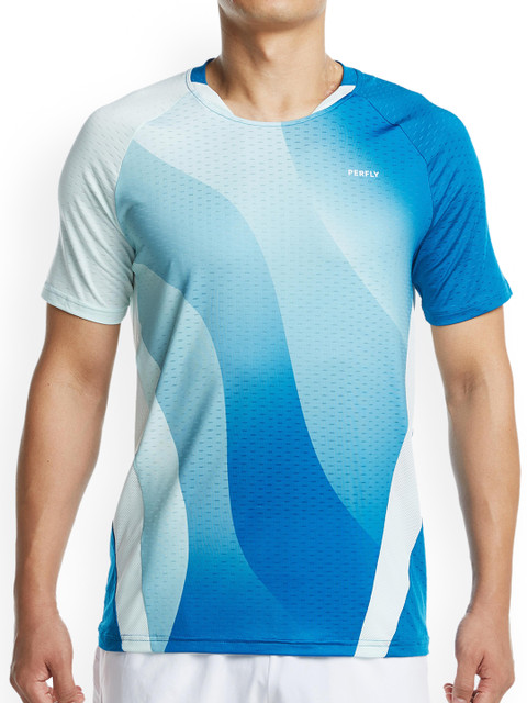 

PERFLY By Decathlon Men Blue Colourblocked Round Neck Badminton T-shirt