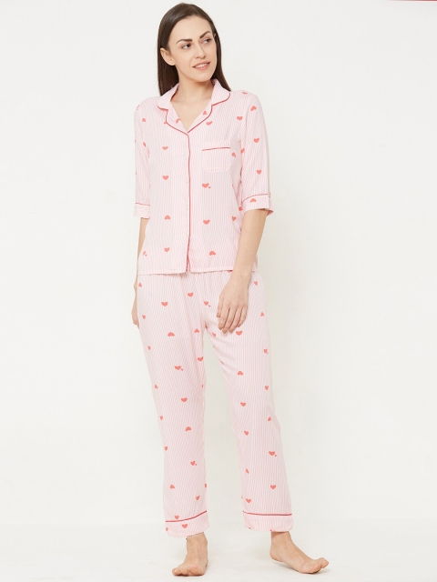 

Sweet Dreams Women Pink & Off-White Striped Night suit