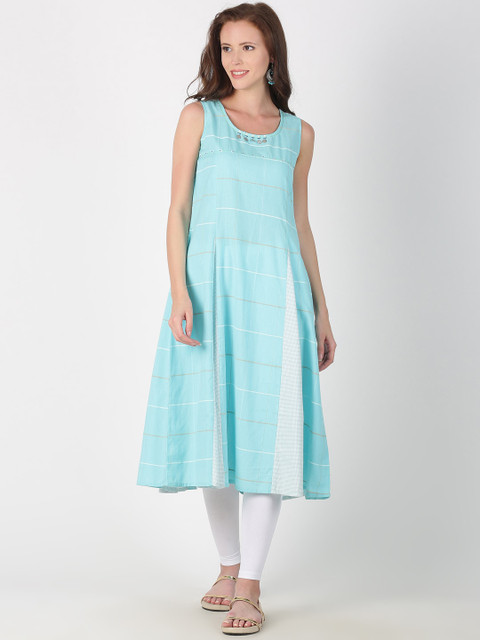 

Saffron Threads Women Blue Geometric Checked Kurta