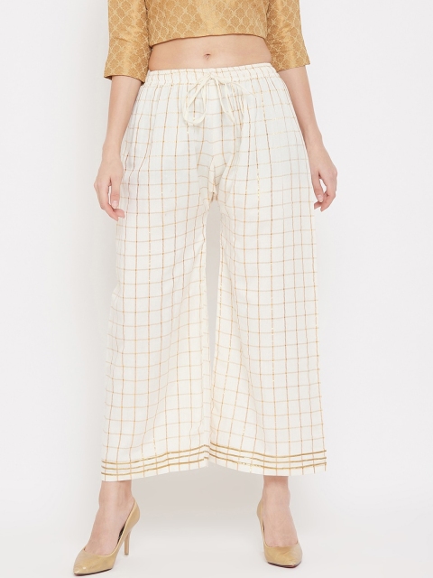 

Clora Creation Women White & Gold-Toned Checked Flared Palazzos
