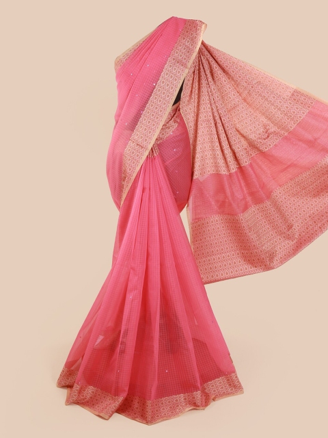

Pothys Pink Solid Supernet Saree