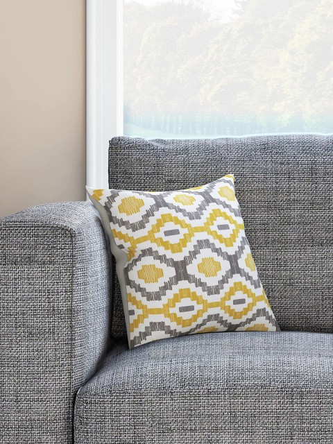 

Living scapes by Pantaloons White & Yellow Set of Single Abstract Square Cushion Covers