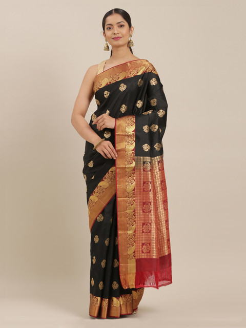 

The Chennai Silks Black Pure Silk Woven Design Kanjeevaram Saree