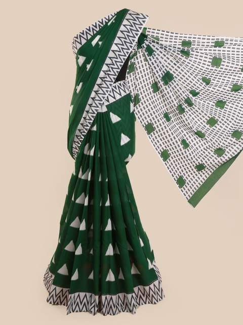 

Pothys Green & White Pure Cotton Printed Saree