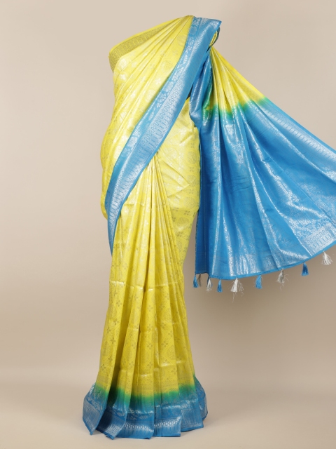 

Pothys Yellow & Blue Jute Silk Woven Design Saree With Tasseled Pallu