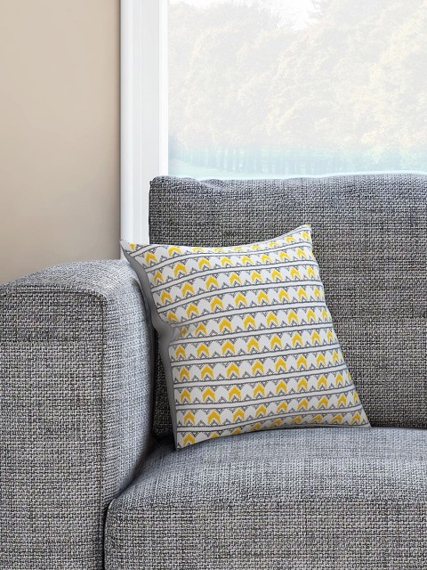 Living scapes by Pantaloons White & Yellow Geometric Square Cushion Covers