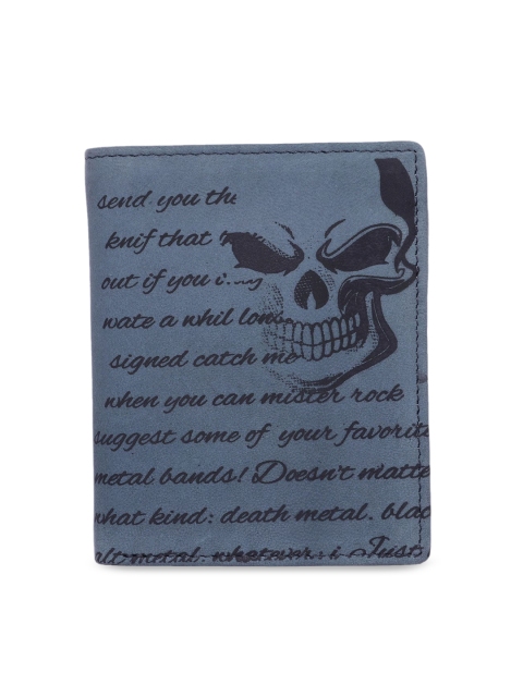 

Leather Zentrum Men Grey & Black Printed Two Fold Wallet
