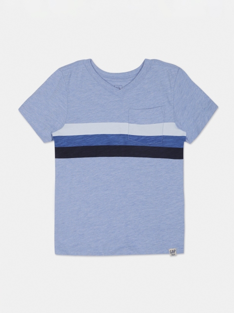 

GAP Boys Blue Striped V-Neck Cotton T-shirt