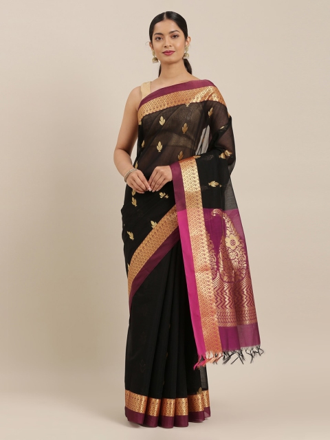 

The Chennai Silks Black Silk Cotton Woven Design Maheshwari Saree
