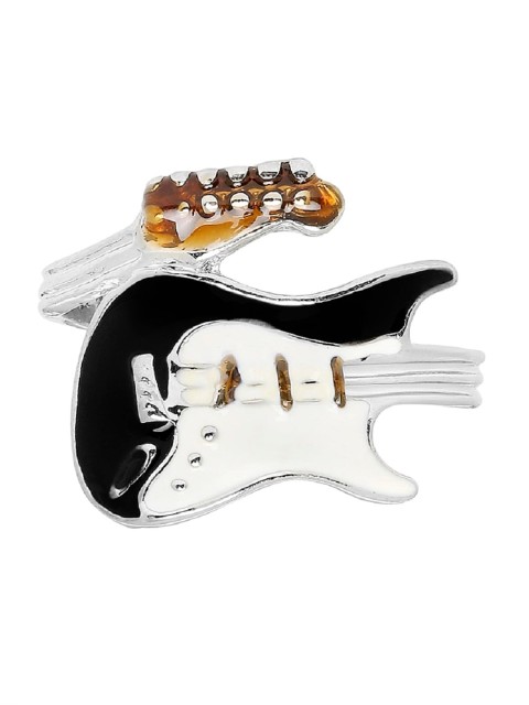 

OOMPH Men Silver-Toned & Black Guitar Biker Finger Ring