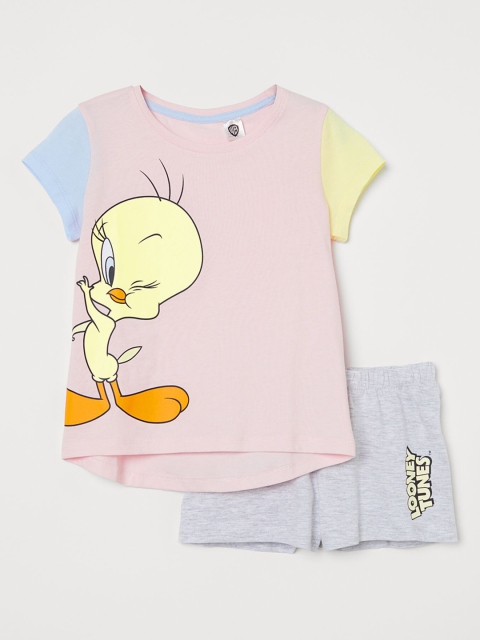 

H&M Girls Pink & Grey Tweety Print Cotton Jersey Pyjamas