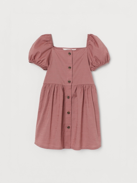 

H&M Girls Pink Solid Puff-Sleeved Dress