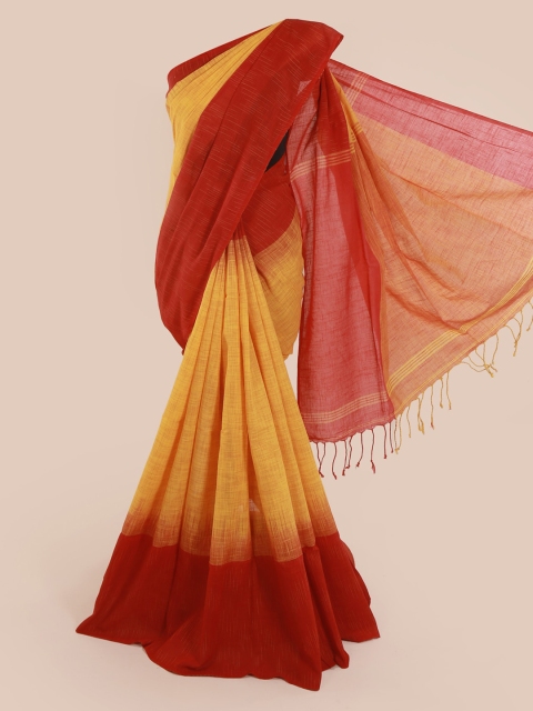 

Pothys Yellow Solid Cotton Blend Saree
