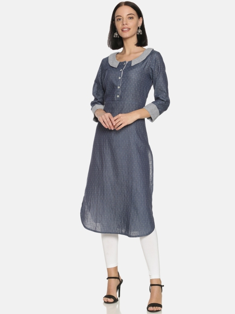 

Saffron Threads Women Blue Woven Design Kurta