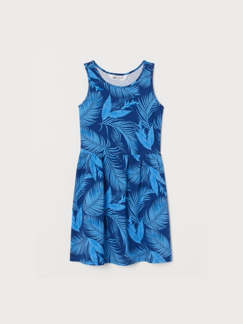

H&M Girls Blue Printed Cotton Fit & Flare Dress
