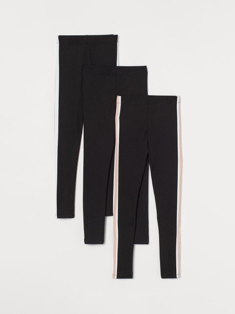 

H&M Girls 3-pack Black Solid Leggings